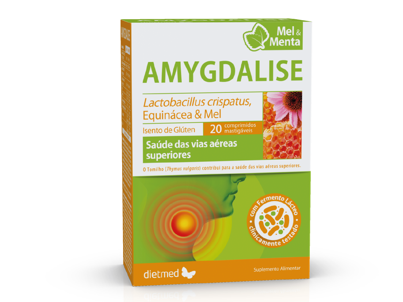 Embalagem de AMYGDALISE 20 comprimidos mastigáveis