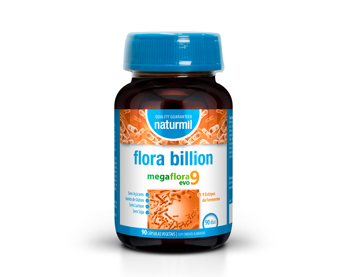 Embalagem de Flora Billion — 90 cápsulas vegetais