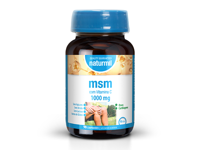 Embalagem de MSM 1000 mg com Vitamina C 90 comprimidos